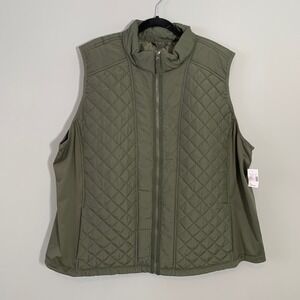NEW Maurices Quilted Vest Olive Green Zipper Pockets Stand Collar Women Size‎ 4x